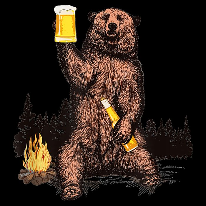 Funny Grizzly Bear Drinking Beer Camp Fire Woods Outdoor Gift 16 in Basic Backpack