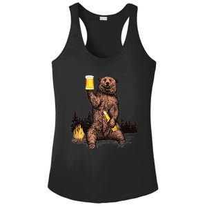 Funny Grizzly Bear Drinking Beer Camp Fire Woods Outdoor Gift Ladies PosiCharge Competitor Racerback Tank