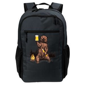 Funny Grizzly Bear Drinking Beer Camp Fire Woods Outdoor Gift Daily Commute Backpack