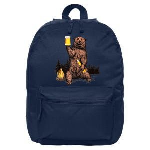 Funny Grizzly Bear Drinking Beer Camp Fire Woods Outdoor Gift 16 in Basic Backpack