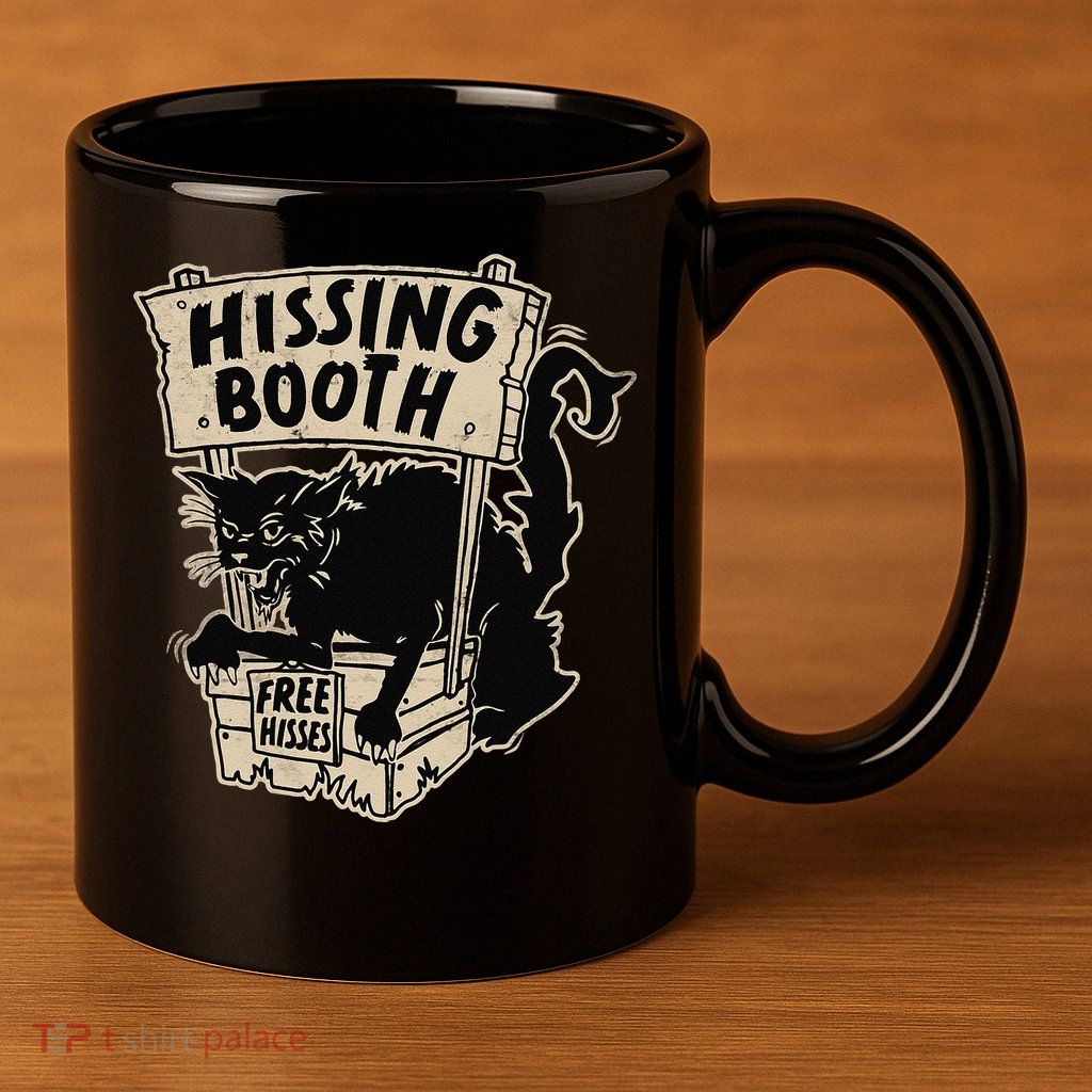 Funny Goth Black Cat Hissing Booth For Cat Moms & Cat Dads 11oz C Handle Ceramic Mug