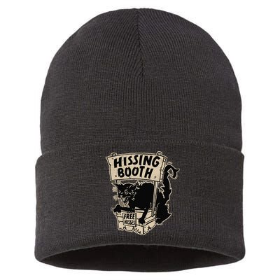 Funny Goth Black Cat Hissing Booth For Cat Moms & Cat Dads Sustainable Knit Beanie