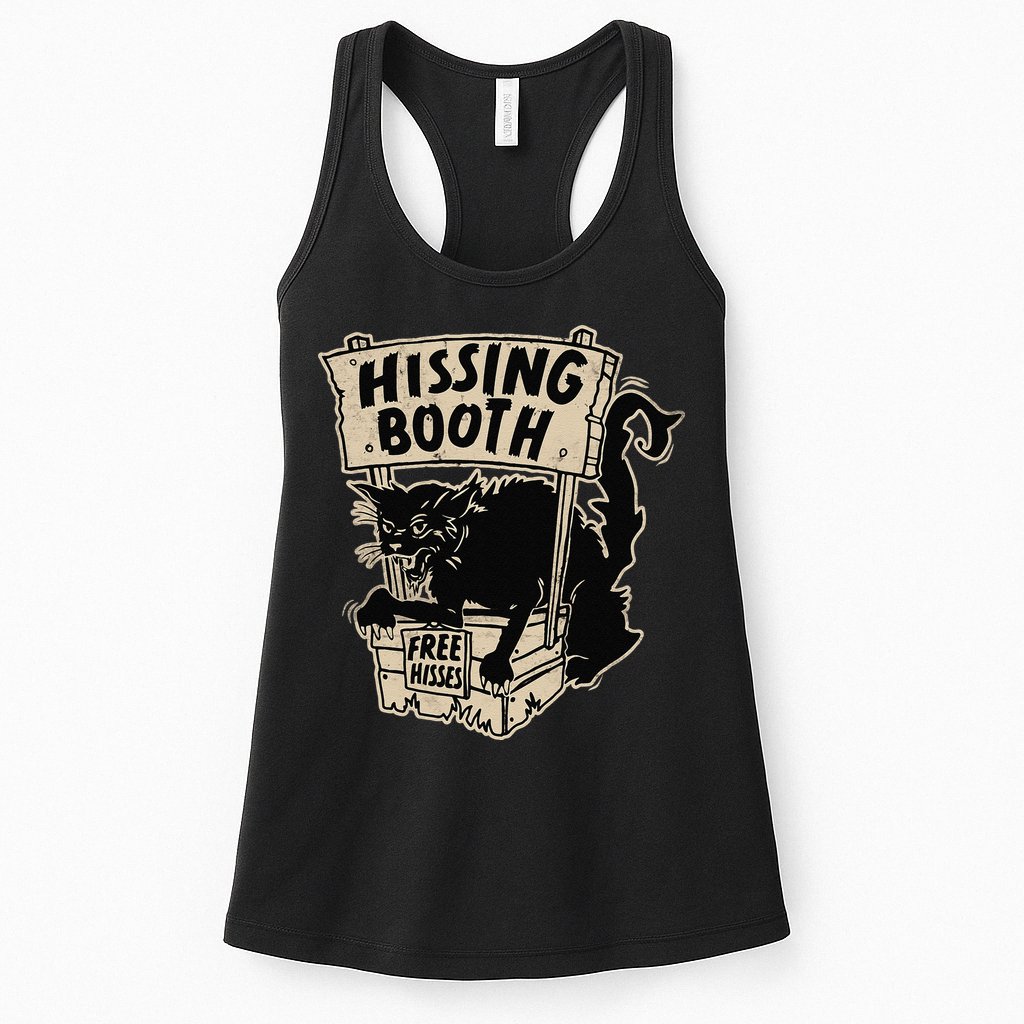Funny Goth Black Cat Hissing Booth For Cat Moms & Cat Dads Womens Tank Top