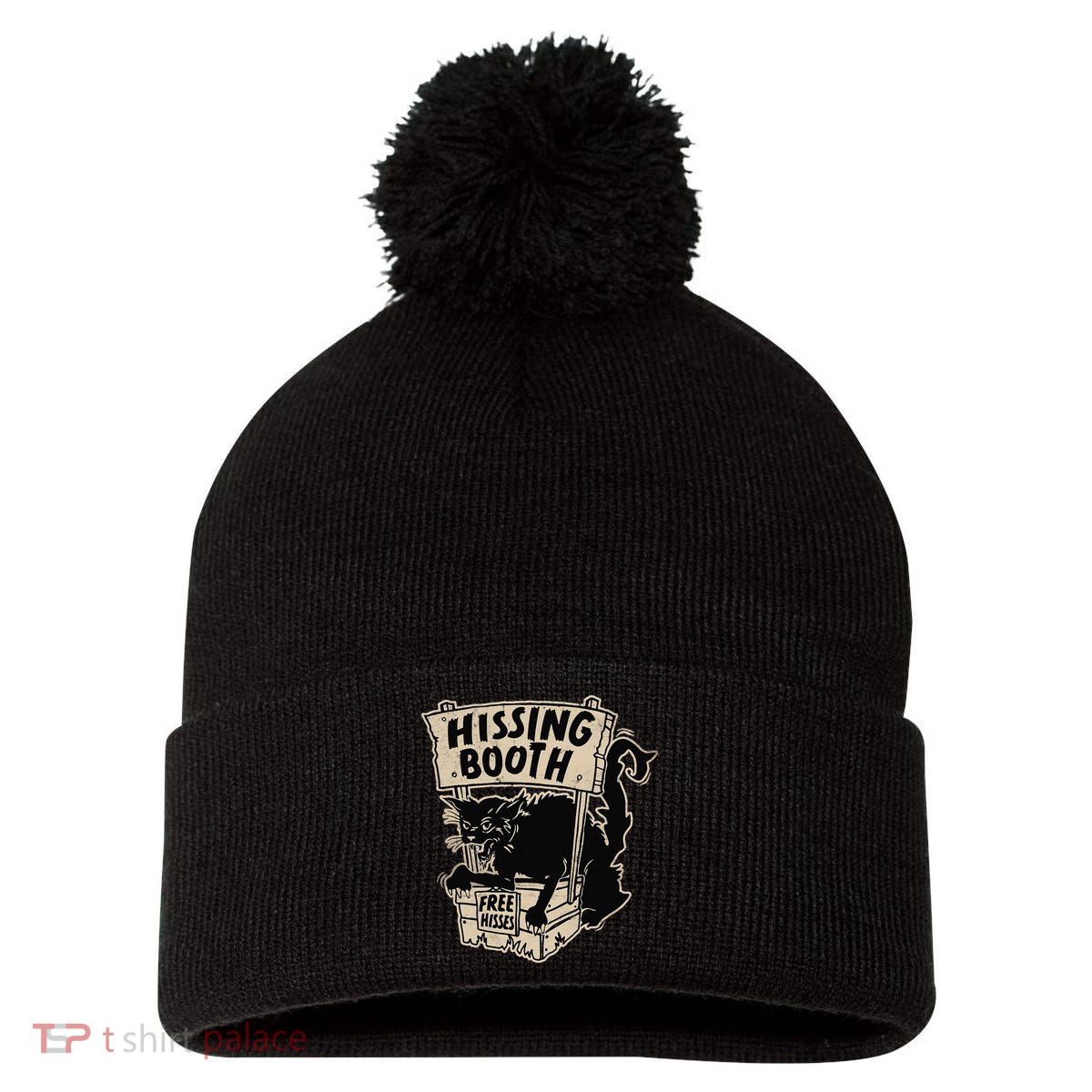 Funny Goth Black Cat Hissing Booth For Cat Moms & Cat Dads Pom Pom 12in Knit Beanie