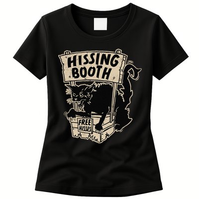 Funny Goth Black Cat Hissing Booth For Cat Moms & Cat Dads Womens T-Shirt