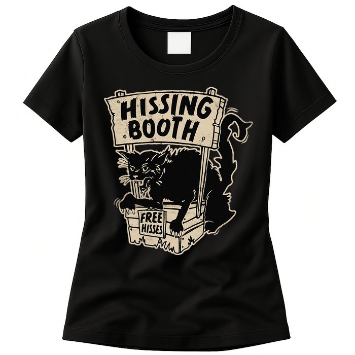 Funny Goth Black Cat Hissing Booth For Cat Moms & Cat Dads Womens T-Shirt