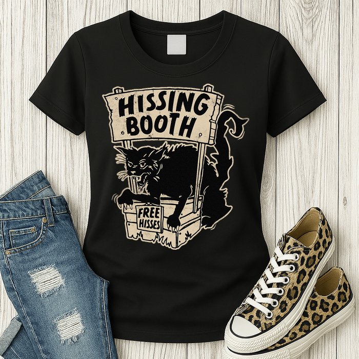 Funny Goth Black Cat Hissing Booth For Cat Moms & Cat Dads Womens T-Shirt