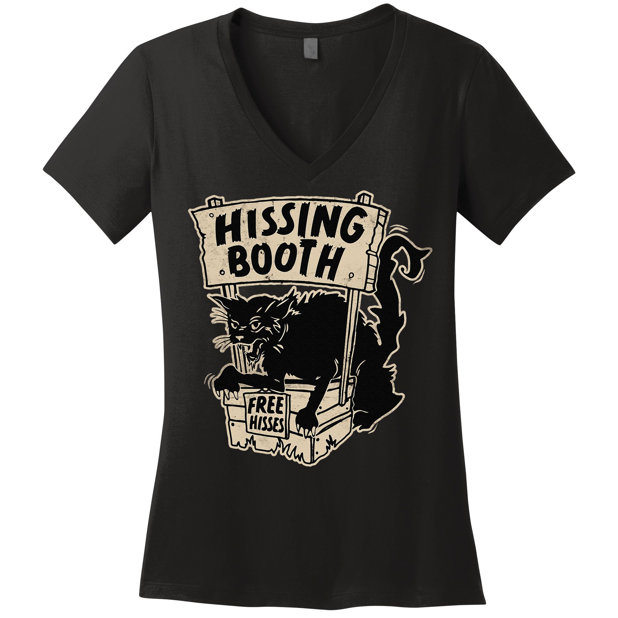 Funny Goth Black Cat Hissing Booth For Cat Moms & Cat Dads Women's V-Neck T-Shirt