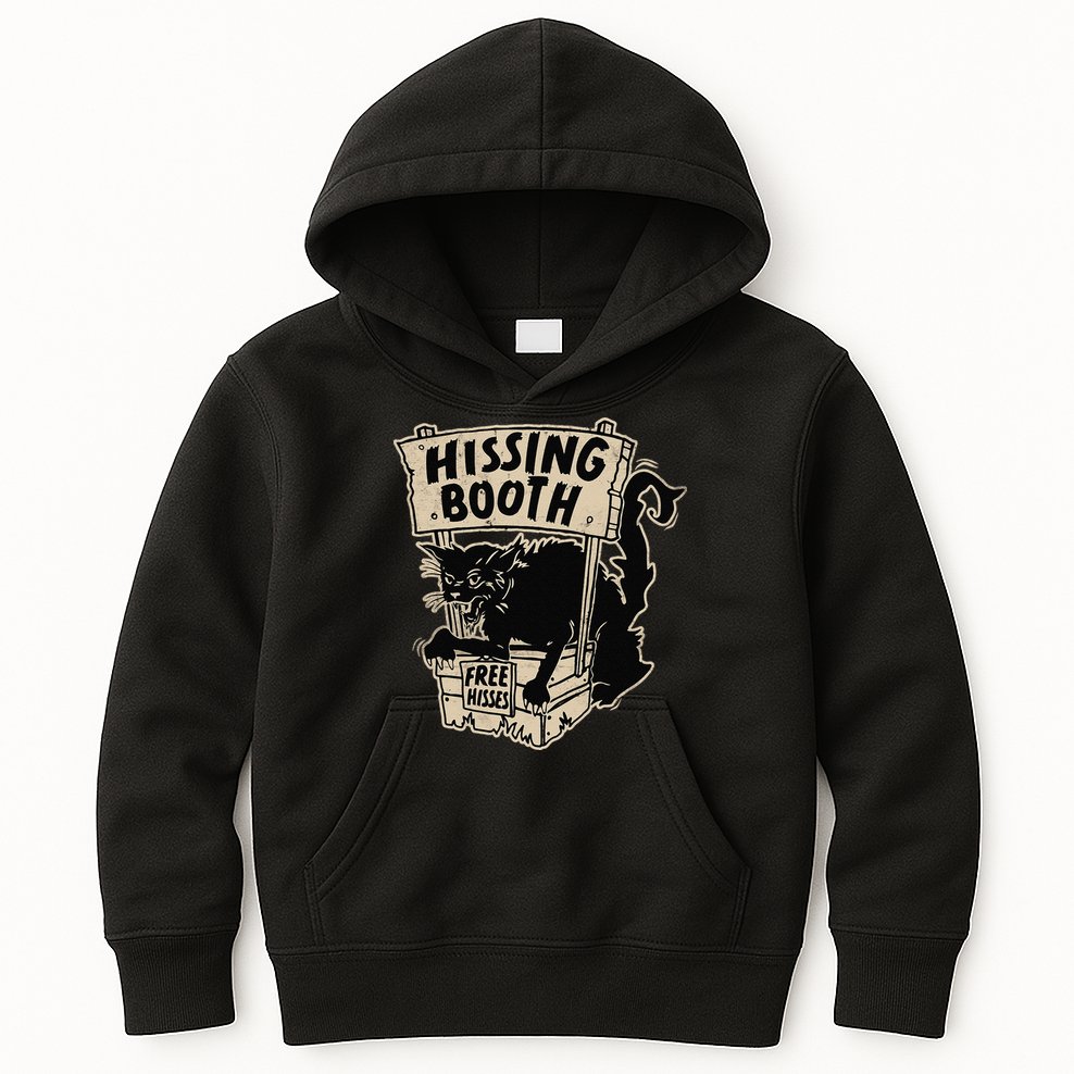 Funny Goth Black Cat Hissing Booth For Cat Moms & Cat Dads Kids Hoodie