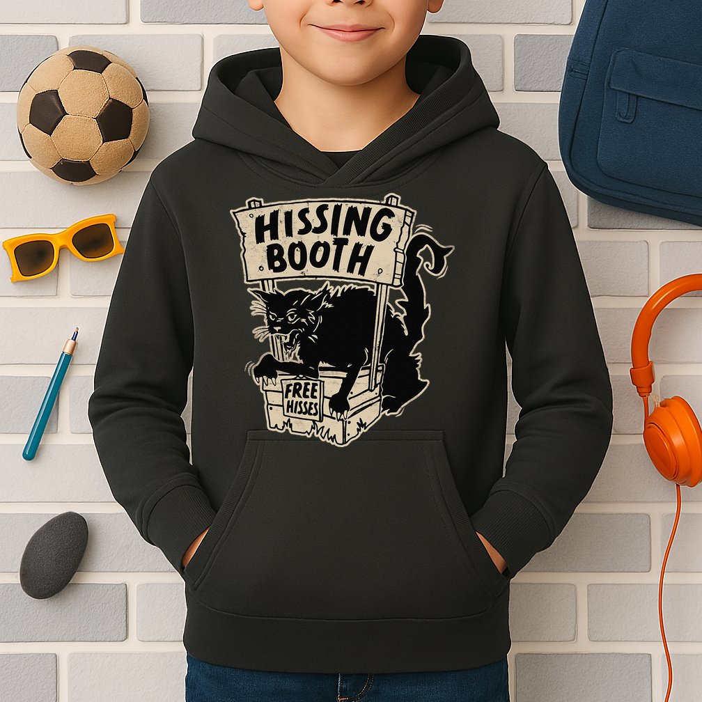 Funny Goth Black Cat Hissing Booth For Cat Moms & Cat Dads Kids Hoodie