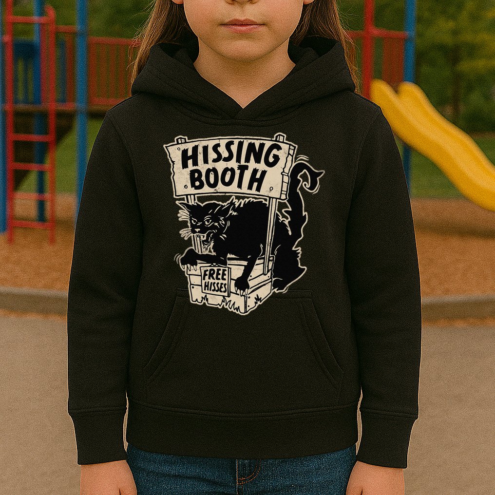 Funny Goth Black Cat Hissing Booth For Cat Moms & Cat Dads Kids Hoodie