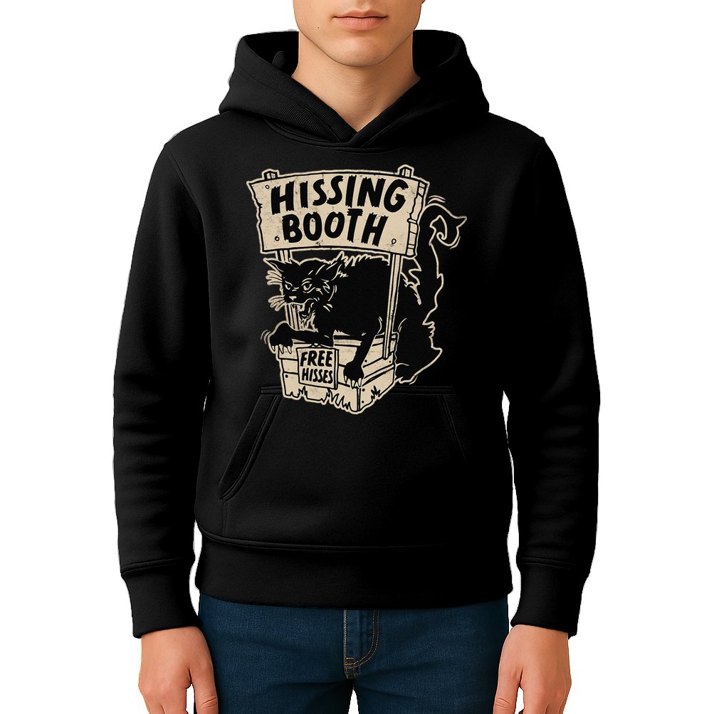 Funny Goth Black Cat Hissing Booth For Cat Moms & Cat Dads Kids Hoodie