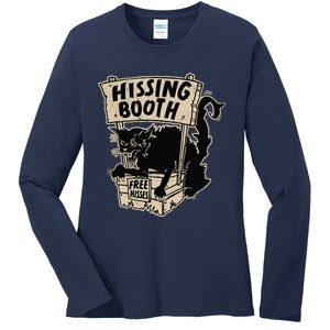 Funny Goth Black Cat Hissing Booth For Cat Moms & Cat Dads Ladies Long Sleeve Shirt