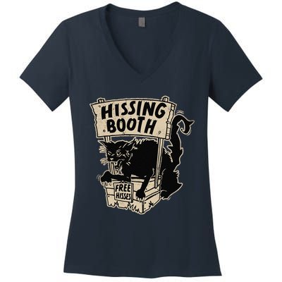 Funny Goth Black Cat Hissing Booth For Cat Moms & Cat Dads Women's V-Neck T-Shirt