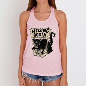 Funny Goth Black Cat Hissing Booth For Cat Moms & Cat Dads Women's Knotted Racerback Tank