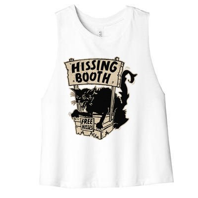 Funny Goth Black Cat Hissing Booth For Cat Moms & Cat Dads Women's Racerback Cropped Tank