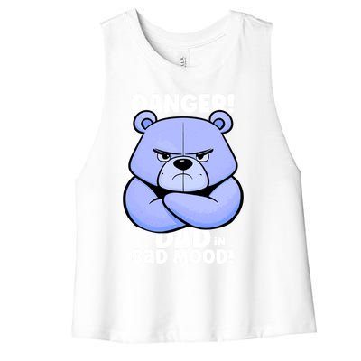 Funny Grumpy Bear Attention! Dad Is In A Bad Mood Great Gift Women's Racerback Cropped Tank