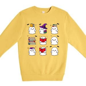 Funny Ghost Book Reading Halloween Design For Book Lovers & Teachers Premium Crewneck Sweatshirt