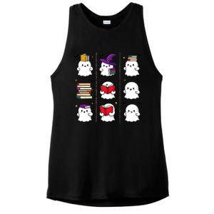 Funny Ghost Book Reading Halloween Design For Book Lovers & Teachers Ladies PosiCharge Tri-Blend Wicking Tank