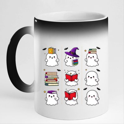 Funny Ghost Book Reading Halloween Design For Book Lovers & Teachers 11oz Black Color Changing Mug