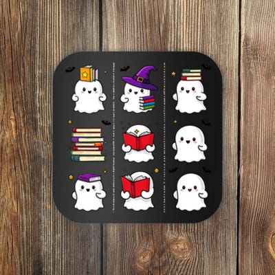 Funny Ghost Book Reading Halloween Design For Book Lovers & Teachers Coaster