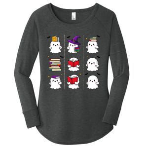 Funny Ghost Book Reading Halloween Design For Book Lovers & Teachers Women's Perfect Tri Tunic Long Sleeve Shirt