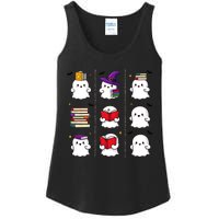 Funny Ghost Book Reading Halloween Design For Book Lovers & Teachers Ladies Essential Tank