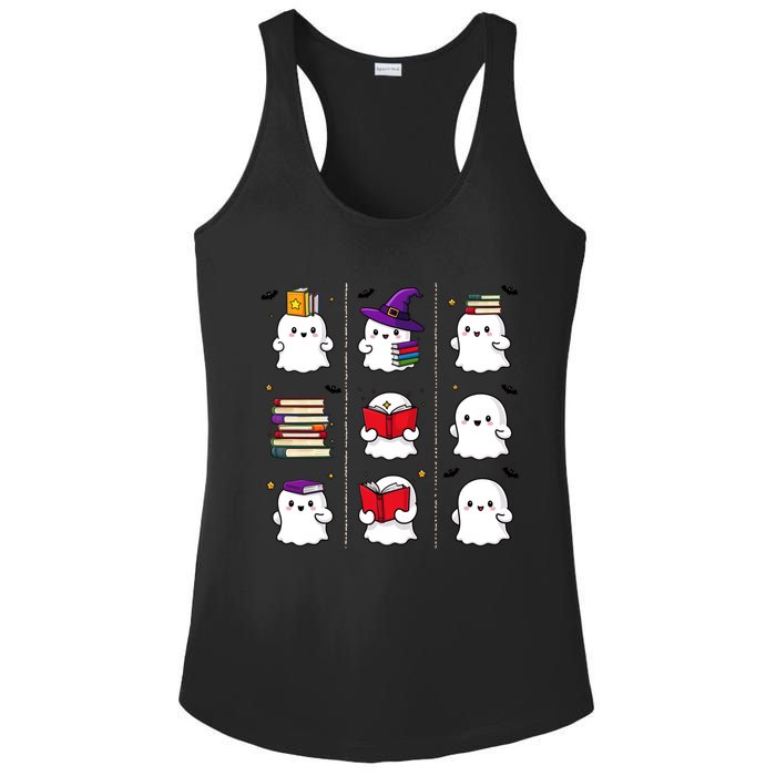 Funny Ghost Book Reading Halloween Design For Book Lovers & Teachers Ladies PosiCharge Competitor Racerback Tank