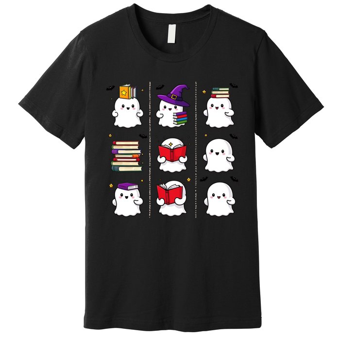 Funny Ghost Book Reading Halloween Design For Book Lovers & Teachers Premium T-Shirt