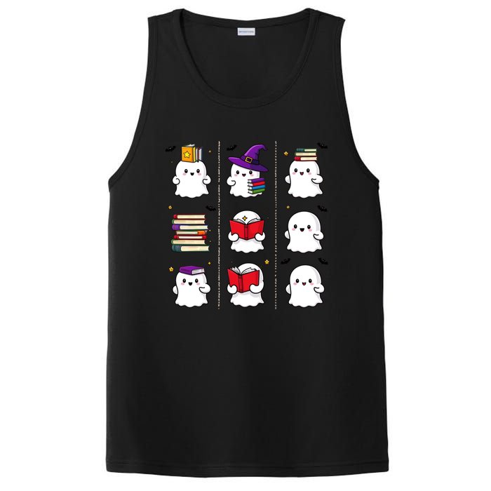 Funny Ghost Book Reading Halloween Design For Book Lovers & Teachers PosiCharge Competitor Tank