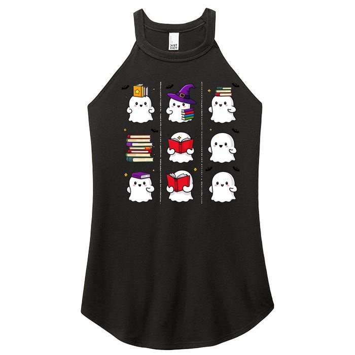 Funny Ghost Book Reading Halloween Design For Book Lovers & Teachers Women's Perfect Tri Rocker Tank