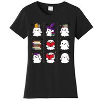 Funny Ghost Book Reading Halloween Design For Book Lovers & Teachers Women's T-Shirt