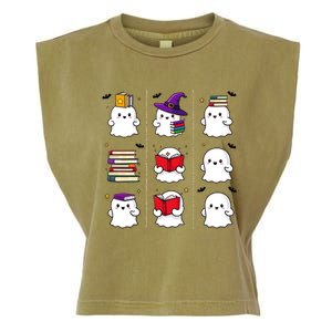 Funny Ghost Book Reading Halloween Design For Book Lovers & Teachers Garment-Dyed Women's Muscle Tee