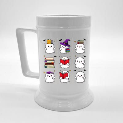 Funny Ghost Book Reading Halloween Design For Book Lovers & Teachers Beer Stein