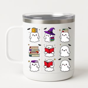 Funny Ghost Book Reading Halloween Design For Book Lovers & Teachers 12 oz Stainless Steel Tumbler Cup