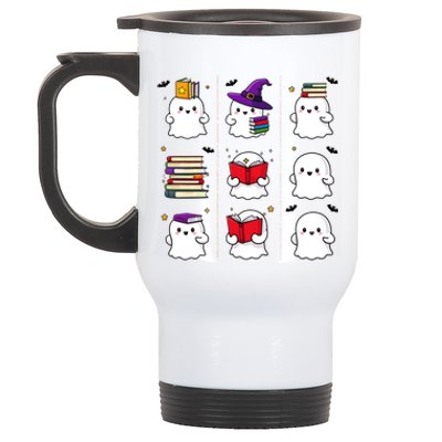 Funny Ghost Book Reading Halloween Design For Book Lovers & Teachers Stainless Steel Travel Mug