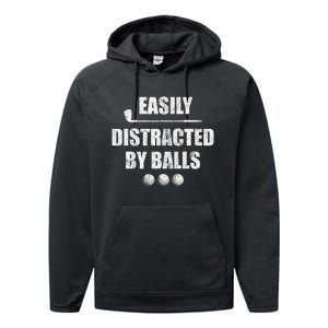 Funny Golf Ball Easily Distracted by Balls Humor Golfing Performance Fleece Hoodie