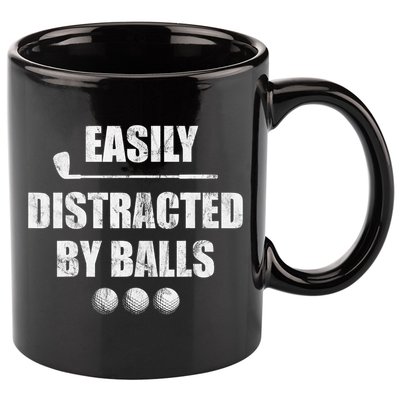 Funny Golf Ball Easily Distracted by Balls Humor Golfing 11oz C Handle Ceramic Mug