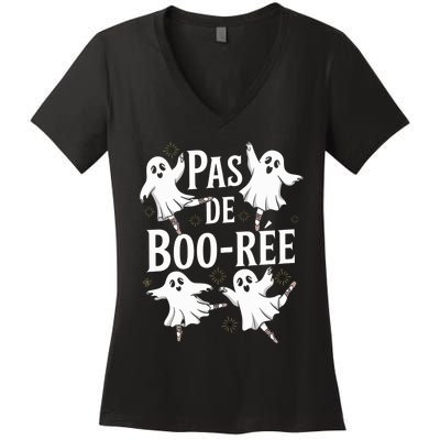 Funny Ghost Ballet Pas De Boo Halloween Dance Women's V-Neck T-Shirt