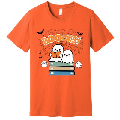 Funny Ghost Book Reading Halloween Design For Book Lovers & Teachers Premium T-Shirt