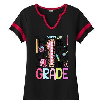 First Grade Back To School Teacher Life Ladies Halftime Notch Neck Tee