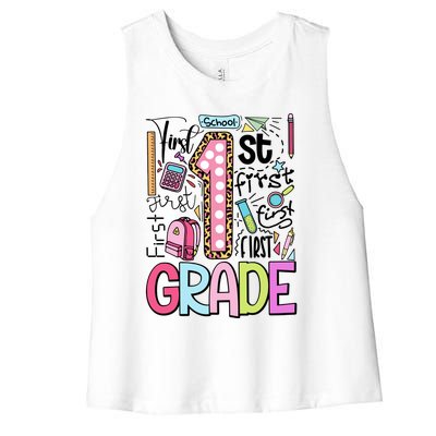 First Grade Back To School Teacher Life Women's Racerback Cropped Tank