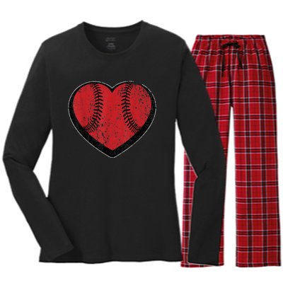 Funny Gift Baseball Heart Vintage Valentine's Day Gift For Kids Boys Women's Long Sleeve Flannel Pajama Set 