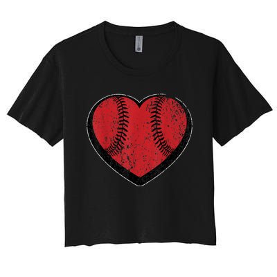 Funny Gift Baseball Heart Vintage Valentine's Day Gift For Kids Boys Women's Crop Top Tee