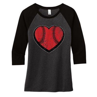 Funny Gift Baseball Heart Vintage Valentine's Day Gift For Kids Boys Women's Tri-Blend 3/4-Sleeve Raglan Shirt