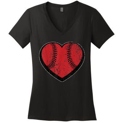 Funny Gift Baseball Heart Vintage Valentine's Day Gift For Kids Boys Women's V-Neck T-Shirt