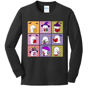 Funny Ghost Book Reading Halloween Design For Book Lovers & Teachers Kids Long Sleeve Shirt