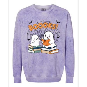 Funny Ghost Book Reading Halloween Design For Book Lovers & Teachers Colorblast Crewneck Sweatshirt