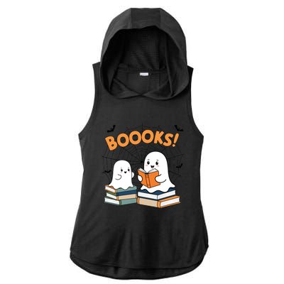 Funny Ghost Book Reading Halloween Design For Book Lovers & Teachers Ladies PosiCharge Tri-Blend Wicking Draft Hoodie Tank