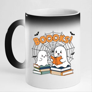 Funny Ghost Book Reading Halloween Design For Book Lovers & Teachers 11oz Black Color Changing Mug